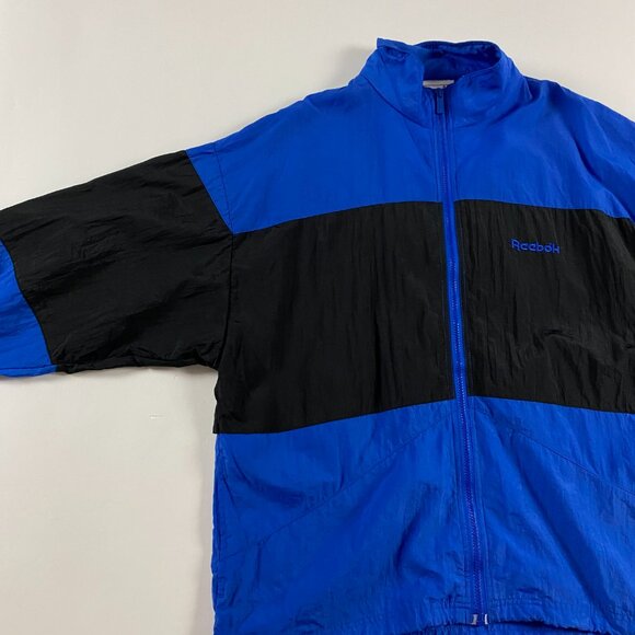 Vintage 90s Reebok Windbreaker Jacket Mens Large XL Full Zip Blue Black Nylon - Picture 3 of 12